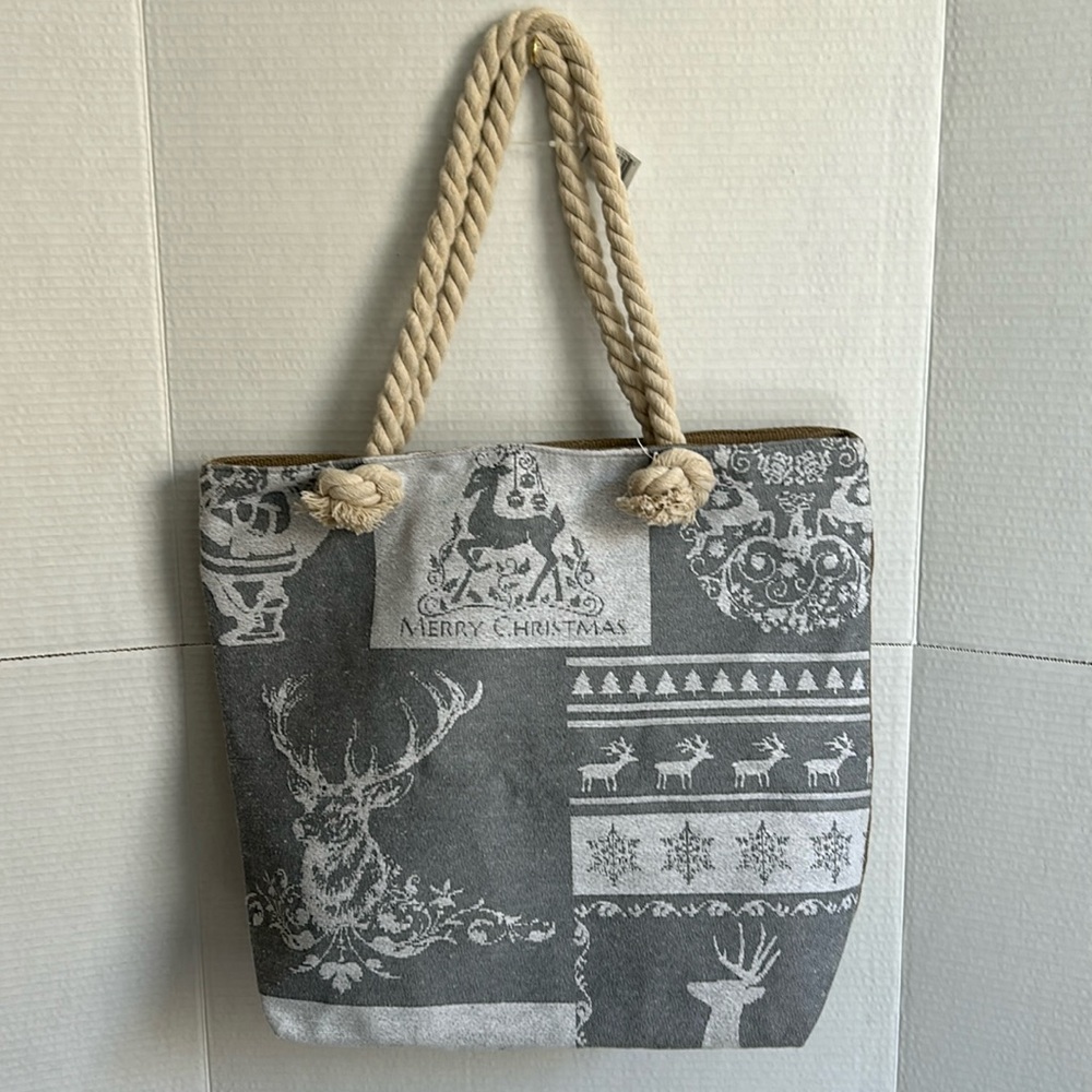 Trezo tote bag, gray, Christmas theme.  NWT
